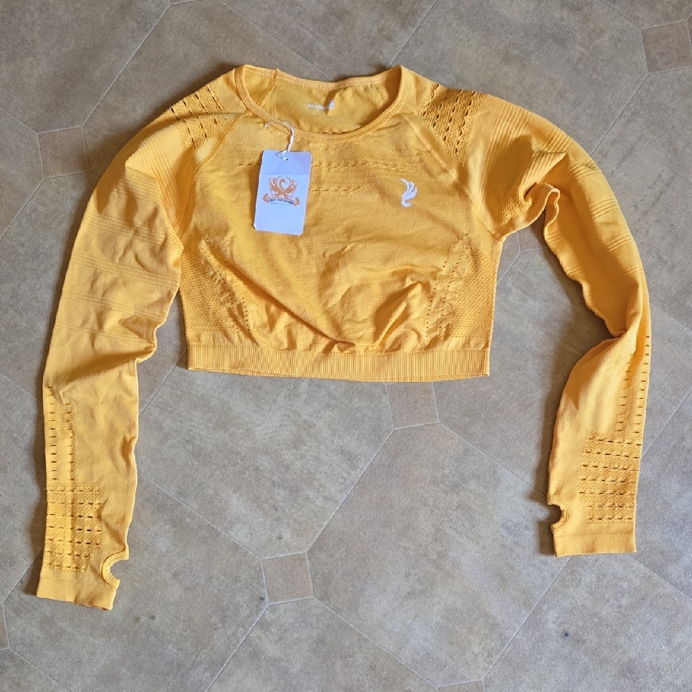 Yellow Long-Sleeve Cropped Knit Top - Women
